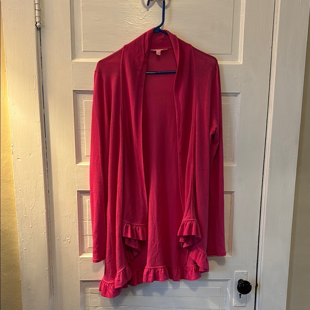Lilly Pulitzer Hot Pink Ruffle Hem Open Cardigan
